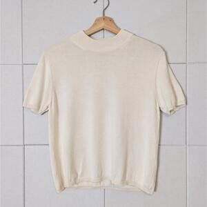 Vintage 90s 00s silk cotton high neck short sleeve knit shell